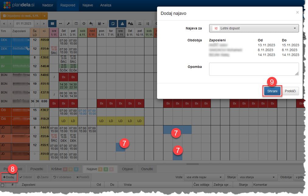 Adding multiple employee requests at the same time for differentperiods