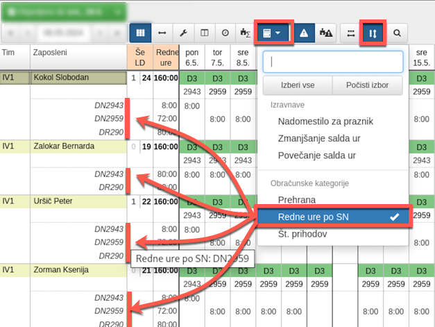Display categorised billing categories