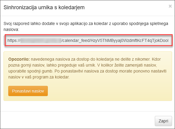 Link URL for automatic calendarsynchronisation