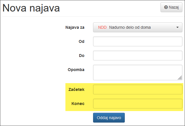 Najava z dodatnimi polji
