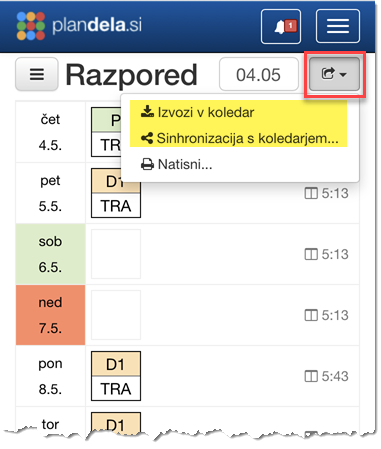Export to calendar