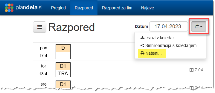 Ukaz za tiskanje razporeda