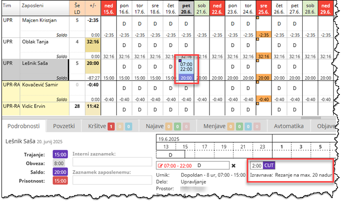 Automatic compensation of excess hours