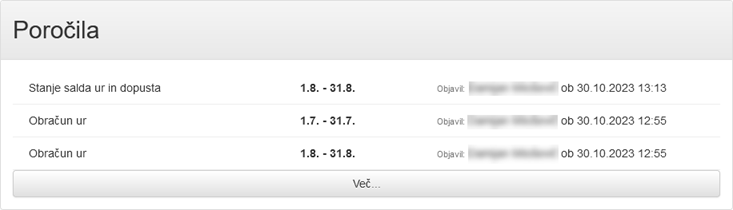 Objavljeno poročilo na Portalu za zaposlene