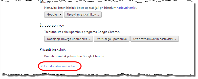 Showadvanced settings - Chrome