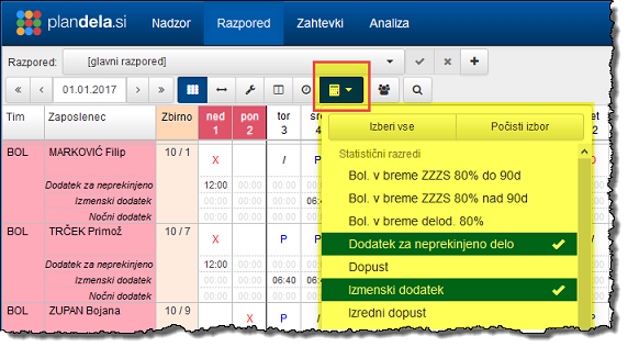 Izbor obracunskih kategorije