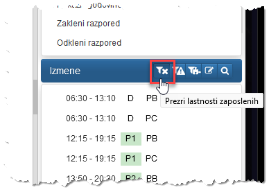 Gumb, ki prezre lastnosti zaposlenega