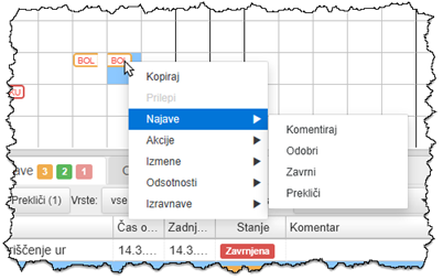 Right-click commands on an request inprogresas