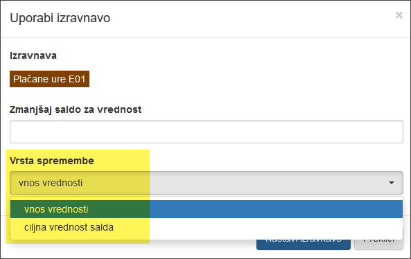 Vrsta spremembe izravnave